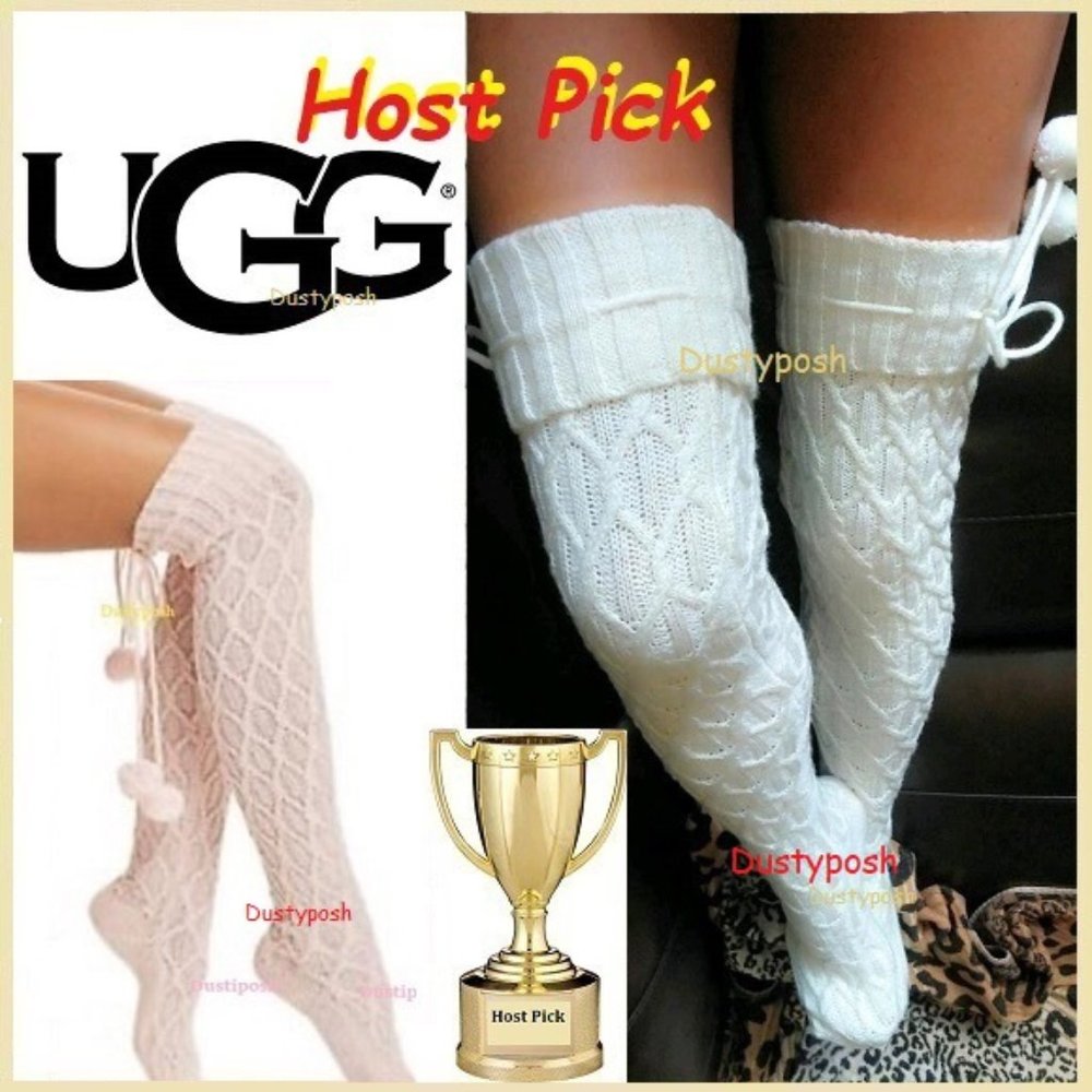 UGG Cable Pom Pom Over Knee Thigh High Socks Boot - Picture 11 of 11